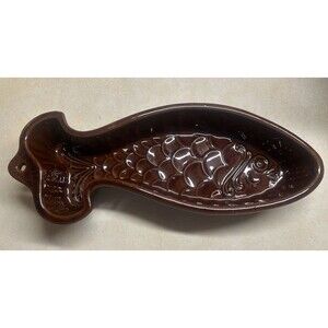 Mid Century Redware Fish Mold Brown Glaze Scheurich 960-30